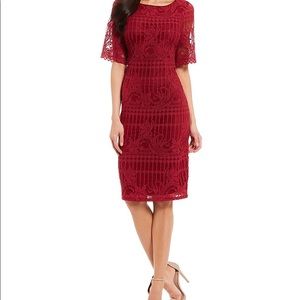 Adrianna Papell Burgundy Lace Midi Dress